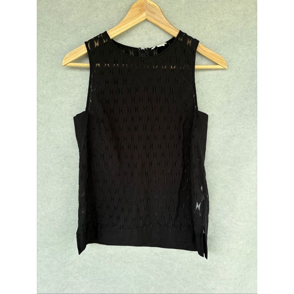 Fossil Black Sheer Geometric Sleeveless Blouse Womens XS Minimalist Layering Top